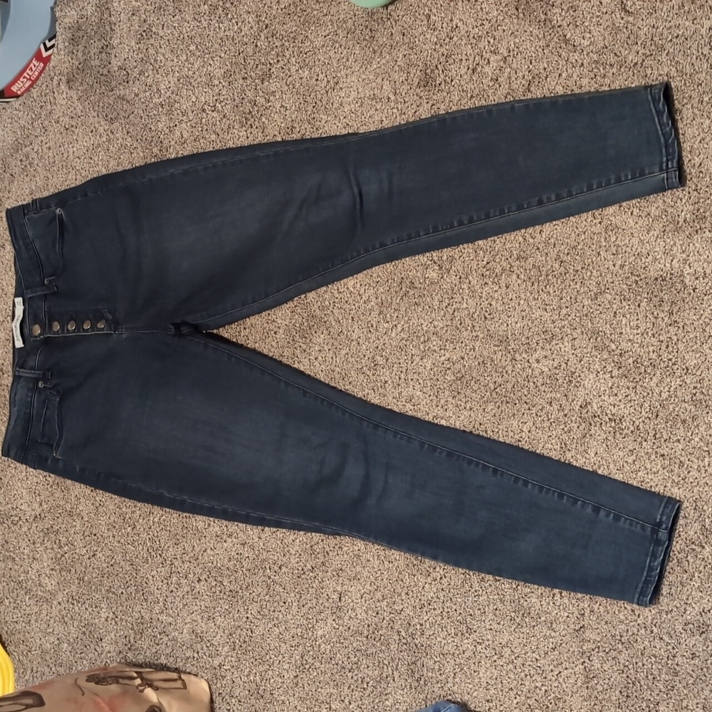High Rise Button Detail Dark Skinny Jeans